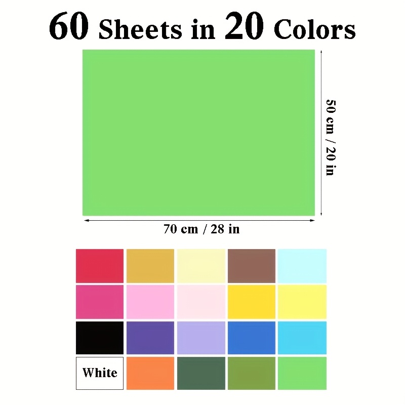 Image of 60 Coloured Tissue Paper Bulk - 50*70cm Assorted Colors Art Tissue For Craft, Floral, Birthday, Party, Festival & Gift Wrapping