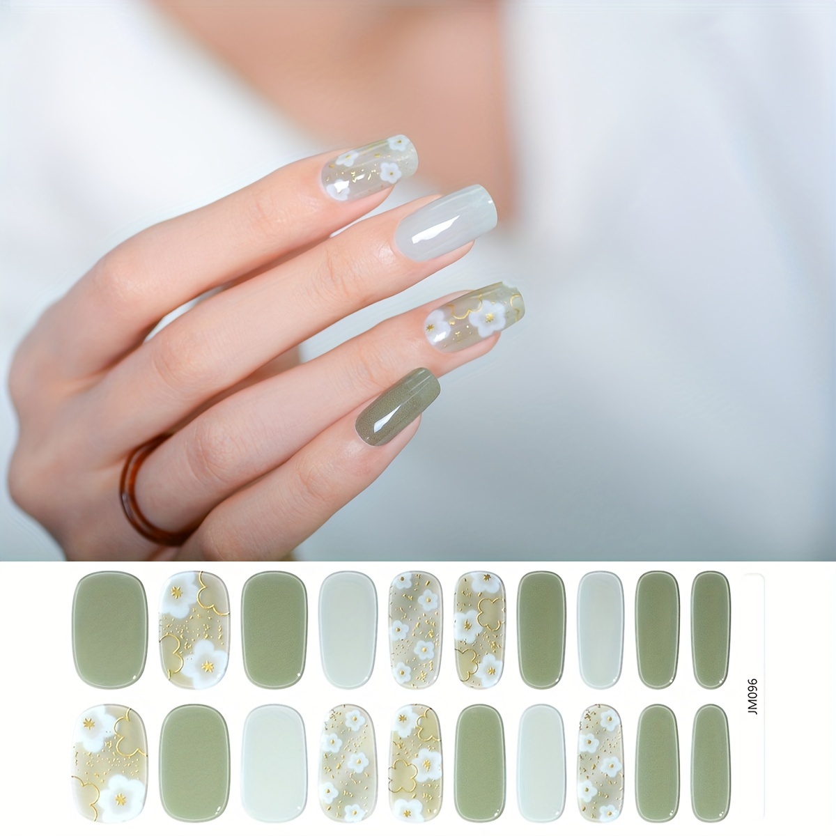 

20 Finger Semi-cured Gel Strips, Spring/ Scheme, Long Lasting, Quick Shaping, Full Nail Wraps For Women And Girls, For Dating Party Trips Uv Lamps And Tools Are Not , So You Need To Purchase Yourself