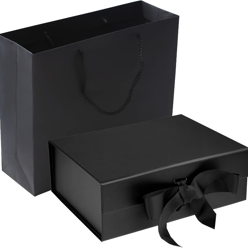 

Elegant Black Magnetic Gift Box With Ribbon & Tote Bag Set - Medium Size, Perfect For Christmas, New Year, Weddings, Birthdays | Ideal For Candy, Cosmetics & More