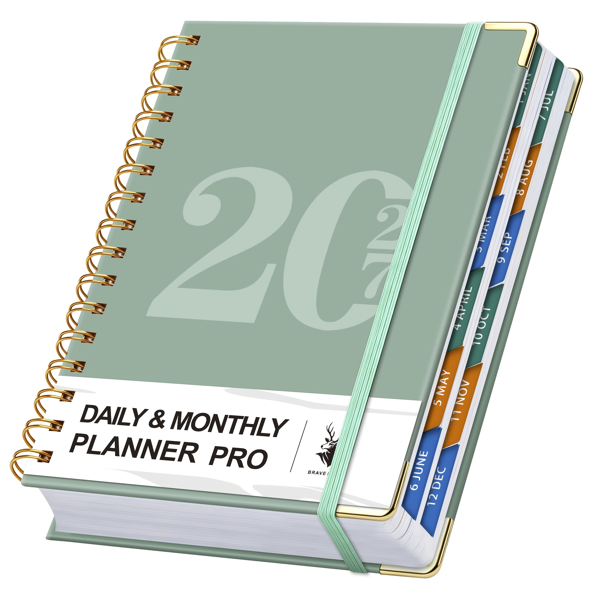 TEMU Brave Elk 2027 Daily Planner, 5.7" X 8.4" Hardcover With Tabs, 400 Pages - Monthly Productivity Organizer For Teacher And Student, Time