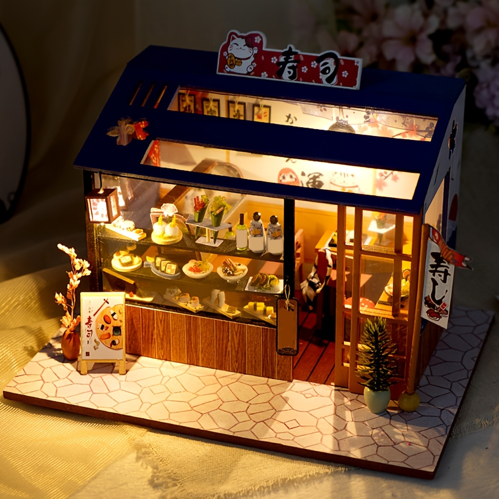 miniature dollhouse furniture led lights japanese model kit - Temu