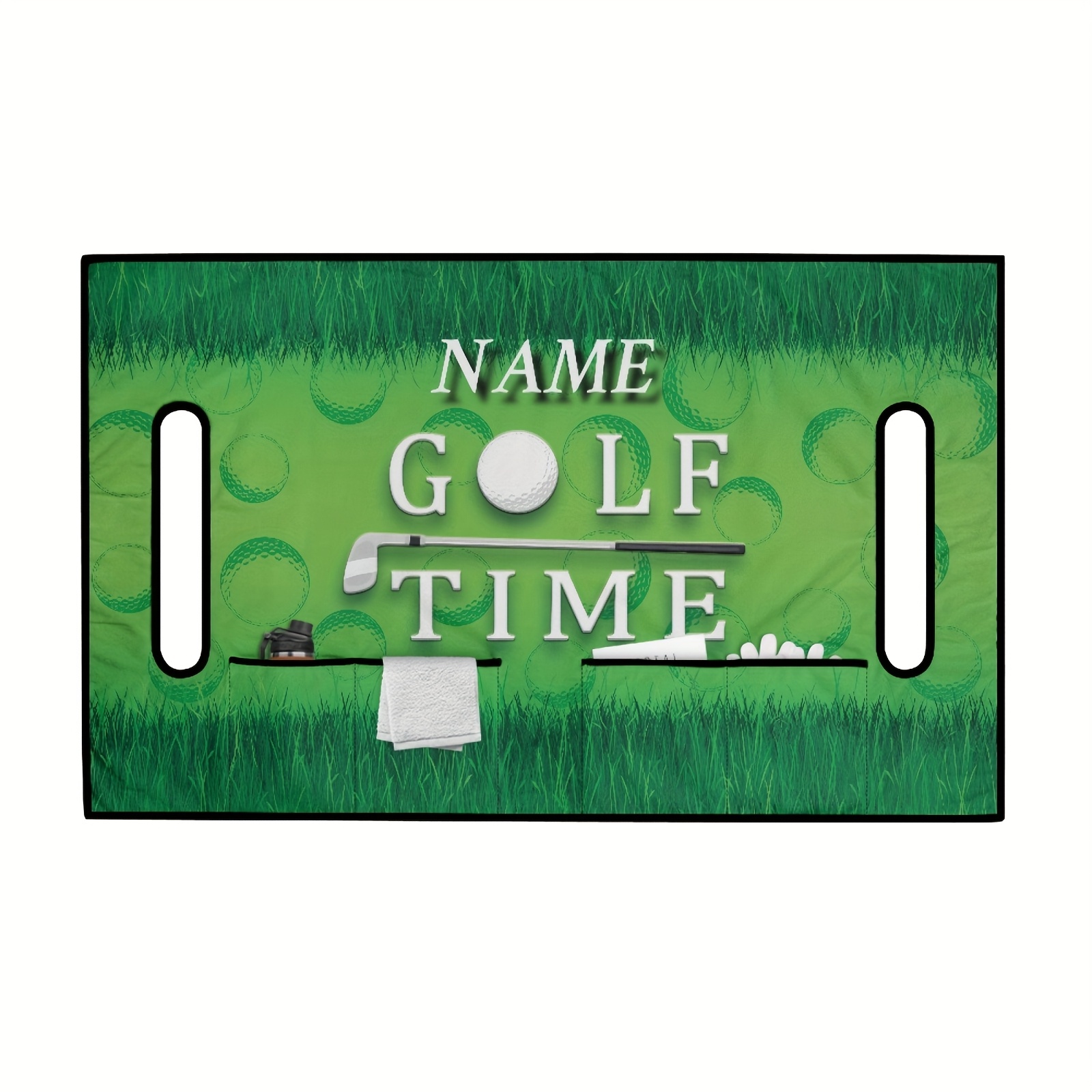 TEMU Name Customize "" Print Golf Cart Seat Cover, With 4 Front Pockets Design, Add Here, Durable Polyester Material, Blanket Accessory, Personalized