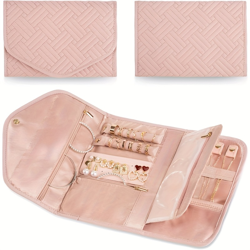 TEMU 1pc Travel Jewelry Organizer Foldable Multi-functional Accessory Storage Pouch, Portable Jewelry Box Cosmetic Bag High-quality Necklace Earrings