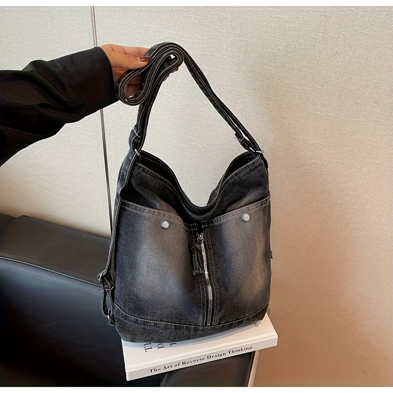 2025 new womens bucket bag large capacity convertible crossbody shoulder bag with zipper closure multiple pockets adjustable strap   handbag for everyday use light   black secure zipper closure 0