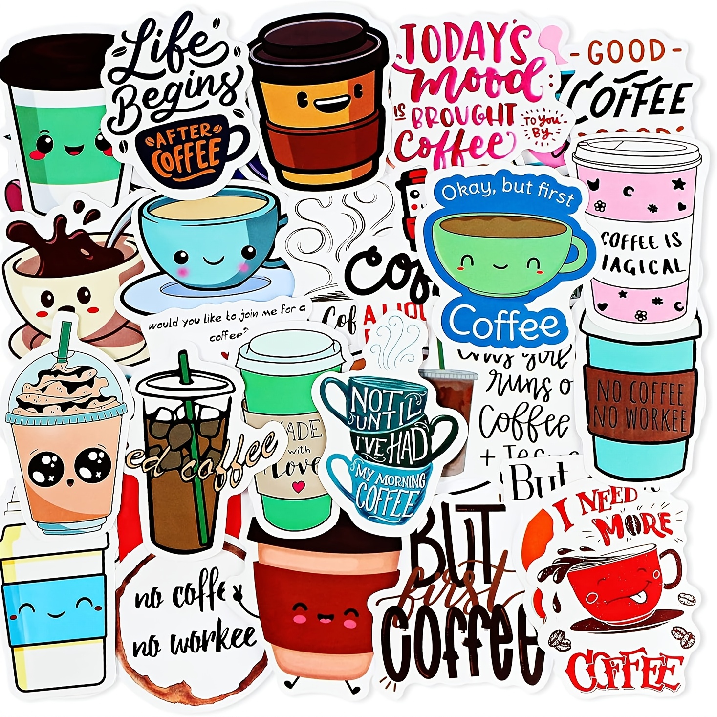 TEMU 100pcs Cute Coffee Stickers For Water Bottles Love Vinyl Stickers Laptop Stickers For Adults Water Bottles Bicycle Skateboard Luggage Decals