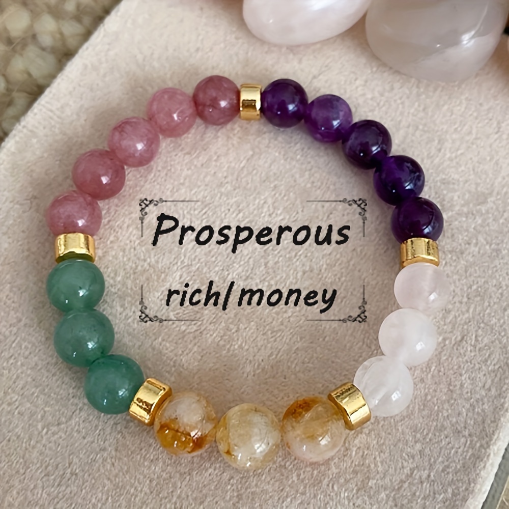 

Real Natural Stone Bracelet For Women, Lucky Beads Charm, Amethyst, Citrine, Tiger's Eye, Vintage & Cute Style, Spring Summer Decor