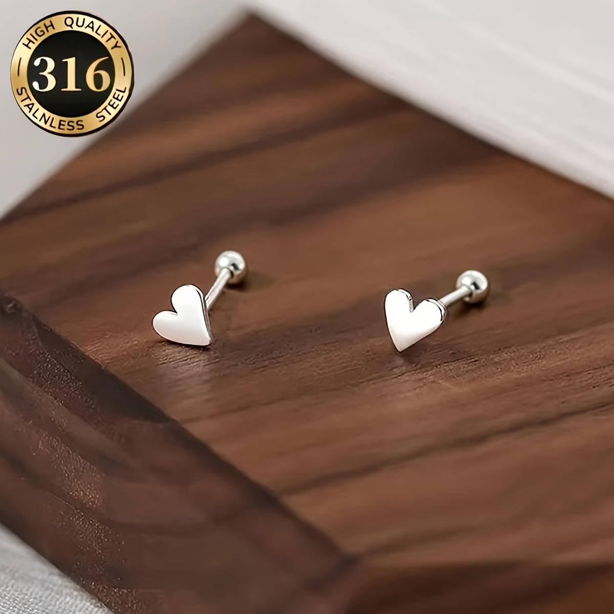 TEMU 1 par de aretes de acero inoxidable 316 con cierre de de , aretes de moda hipoalergénicos para mujer, para uso diario sin necesidad de quitarlos