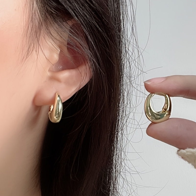 Geometric Oval Dangle Earrings Golden Alloy Stainless Steel Posts