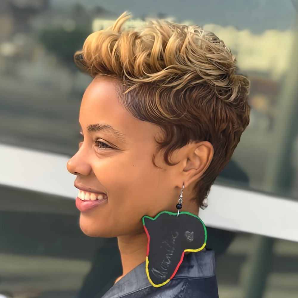 TEMU Nicelatus Mixed Brown Curly Synthetic Wig For Women - Short, Cut Style With Side Bangs, Halloween, Christmas Parties & Music Festivals, Short Hair Wig, Nicelatus