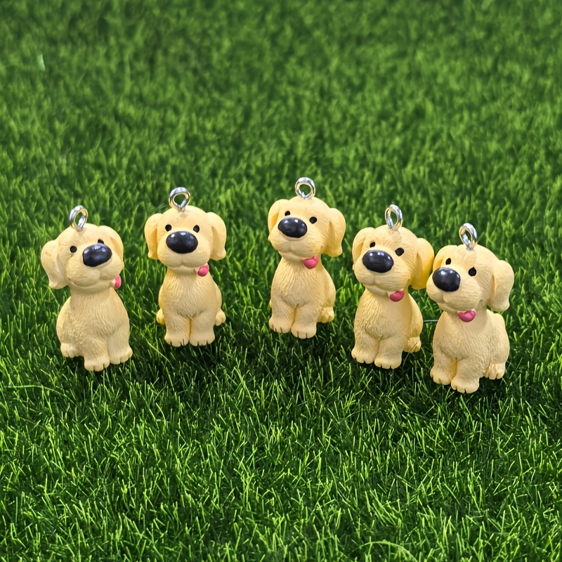 TEMU 5pcs Cute Golden Retriever Puppy Resin Charms, Cartoon Adorable Dog Pendants For Earrings, Phone Lanyards, Necklace Additions