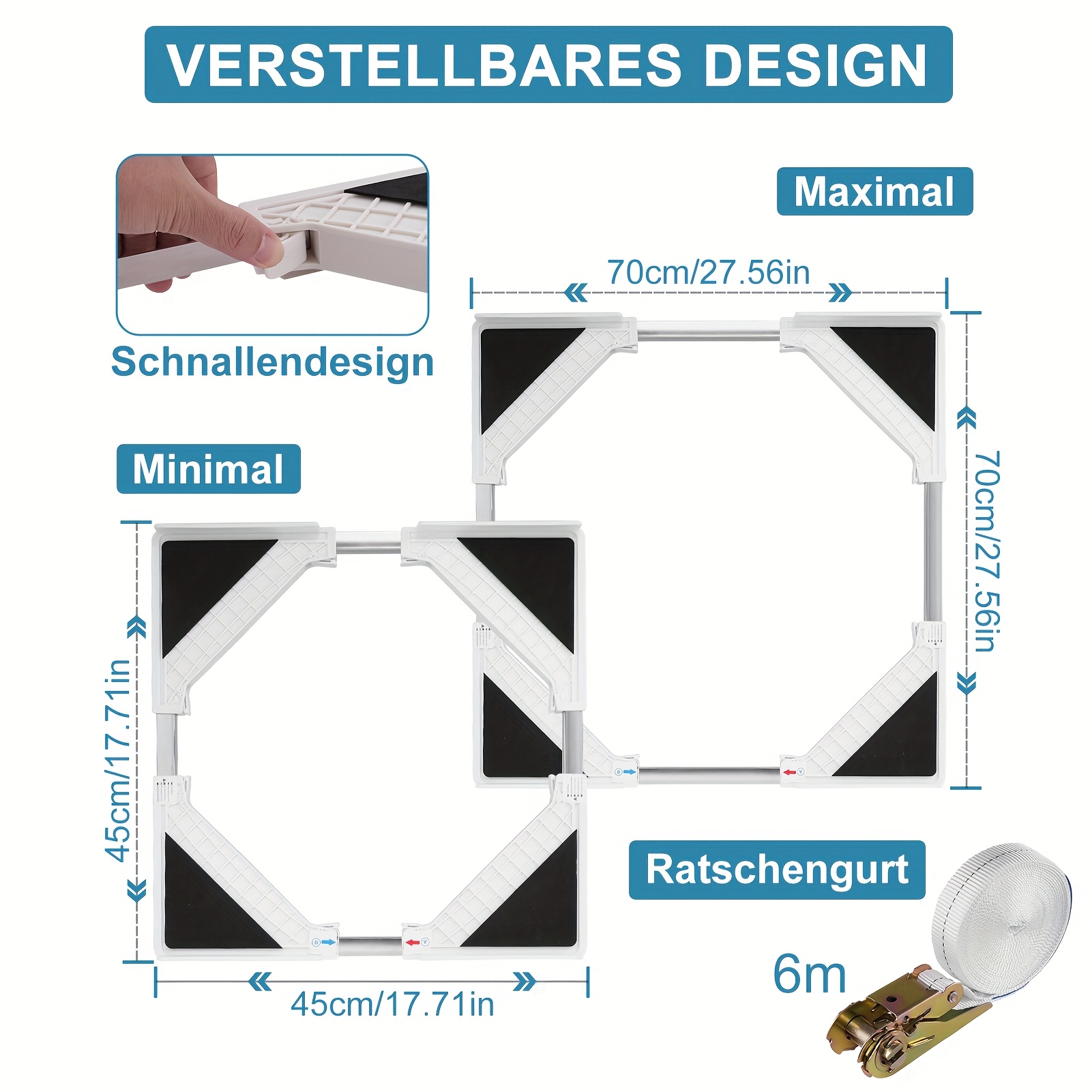 Image of Adjustable Stand For Washing Machines, Featuring 4 Legs And A Stacking Kit With A Horizontally Suitable For Dryers And Washers Ranging From 21 To 27 Inches