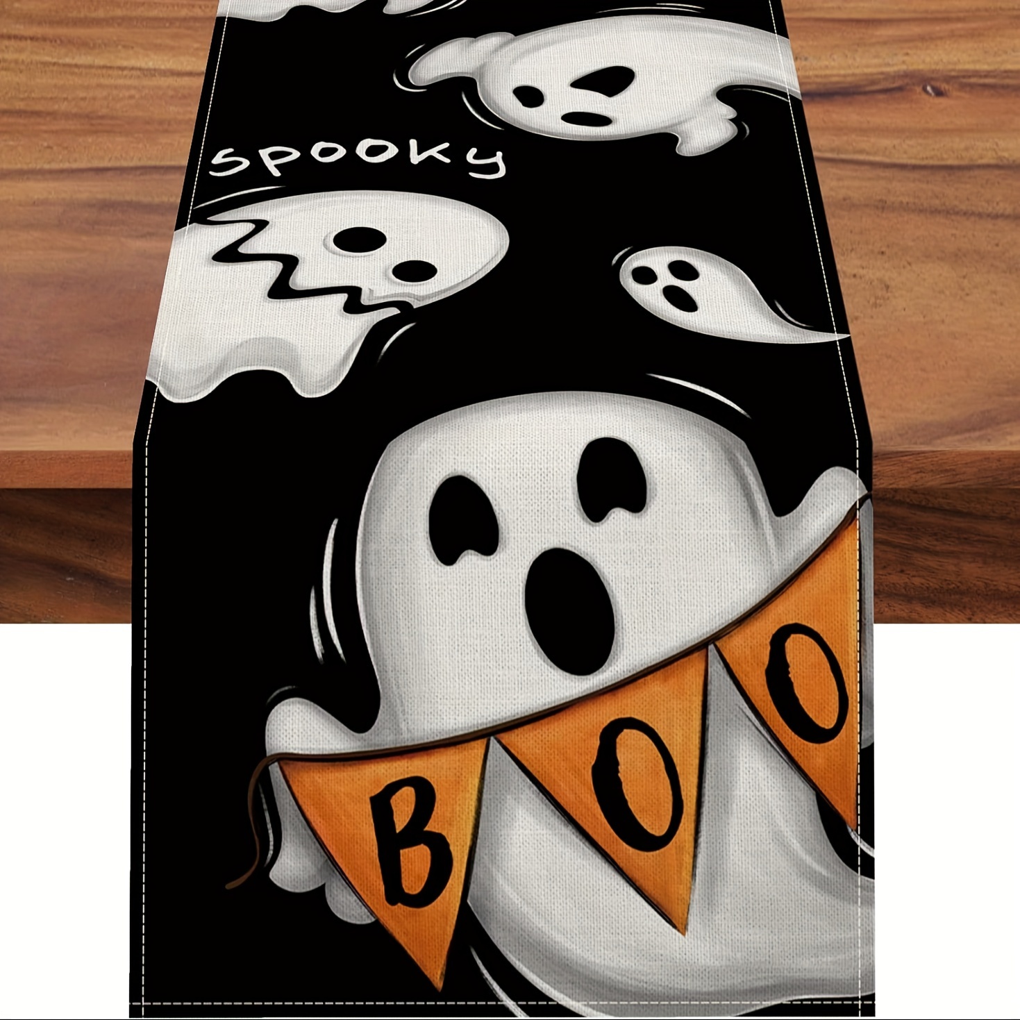 

1pc, Table Runner, Halloween Boo Ghost Table Runner, Spooky 3d Design, Festive Black Linen Dining Decor, Fall Seasonal Home & Outdoor Decoration
