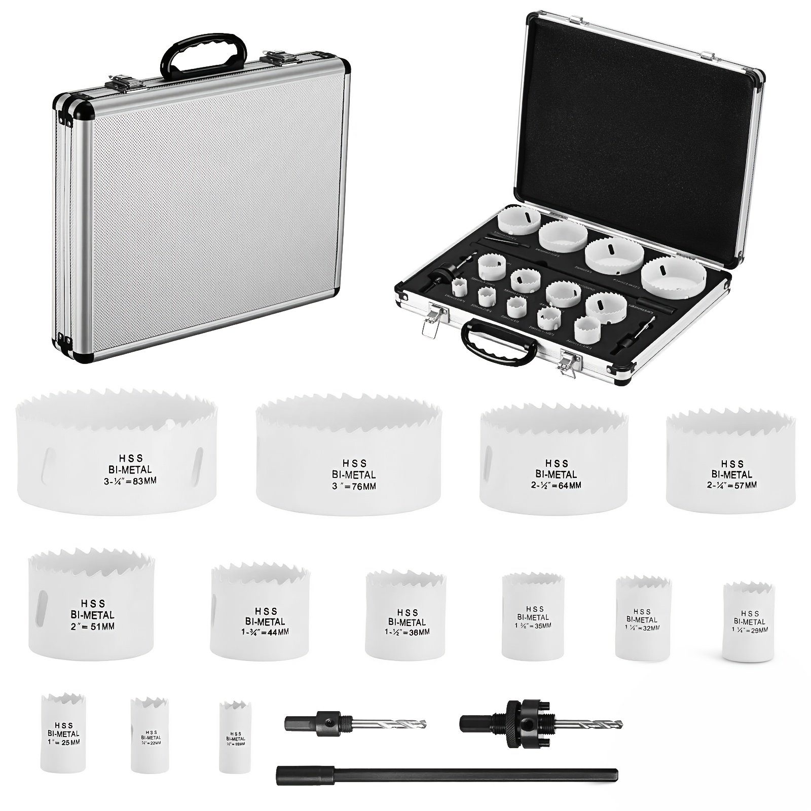 Image of 19mm-83mm Kit With Chip Ejection Holes, Toothed Set In Carry Case For Wood, Plywood, Pvc, Plastic (not For Metal, Glass Or Concrete)