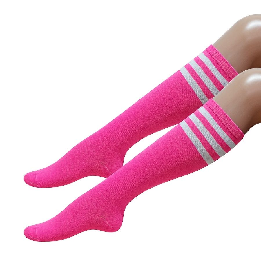 TEMU 1 Pair Women's Knee-length Calf Socks Women's Socks Striped Style Party Calf Socks Sporty Style Long Socks, Multi-colors Striped Long Warm Socks