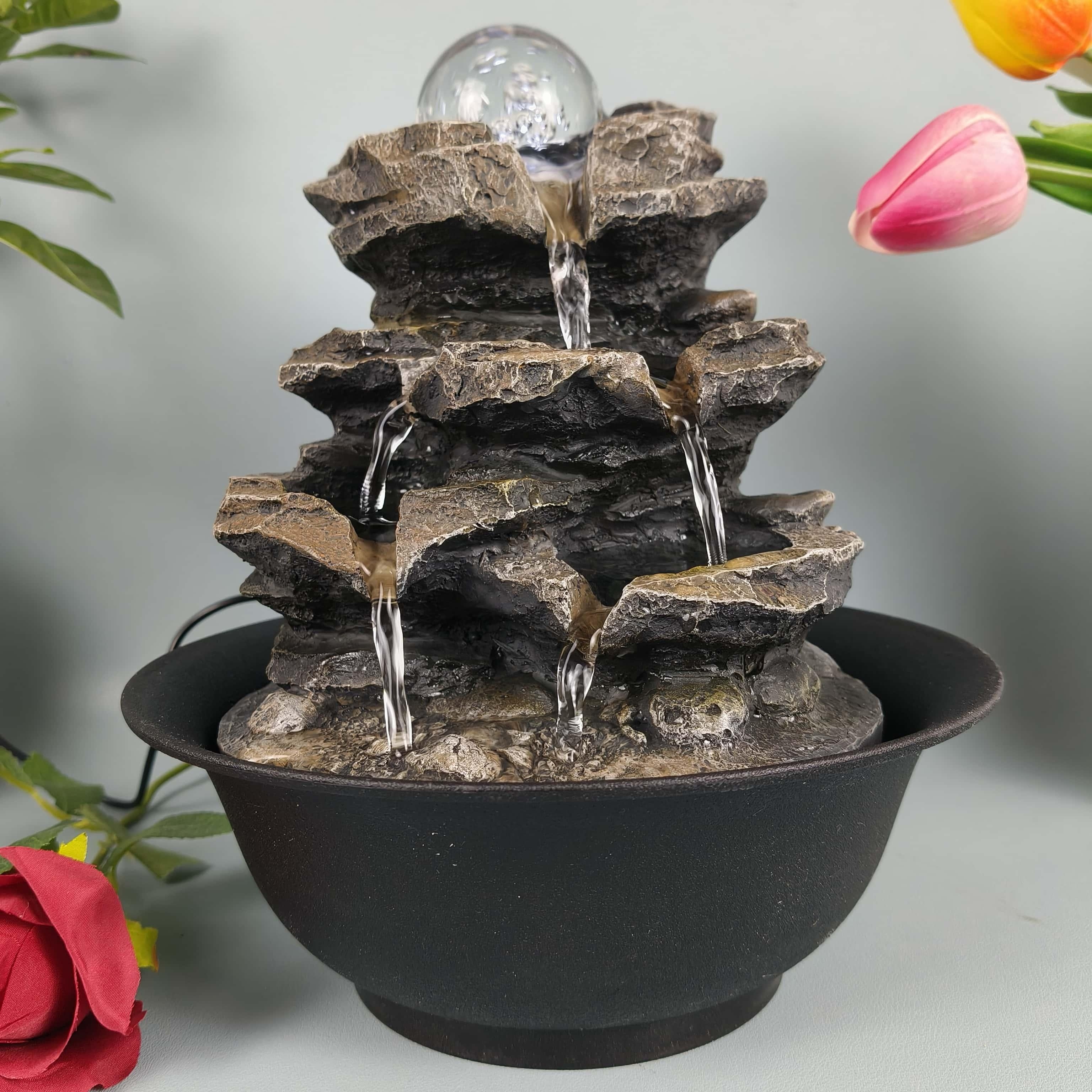 1pc 3-Tier Indoor Desktop Fountain with Natural Waterfall Sound - Elegant  Black Resin * Feature, Low-Voltage (36V) Safe \u0026 * Soothing * for Home  Office Decor, Wedding/Christmas/Halloween Decoration, ..., image size:3072x3072