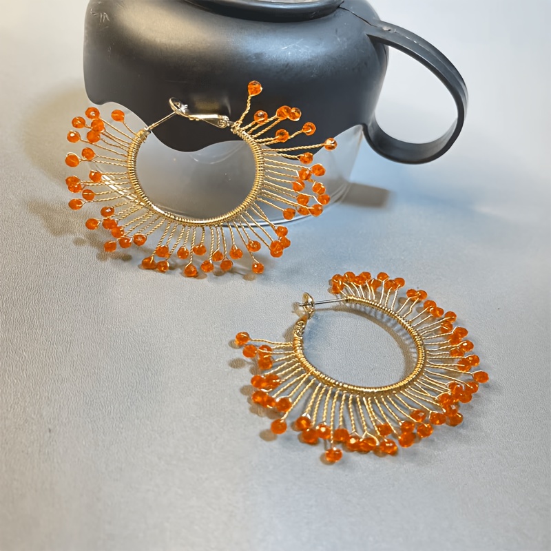 Women's Handmade Crochet Twisted Wire-Wrapped Round Ear Studs Earrings