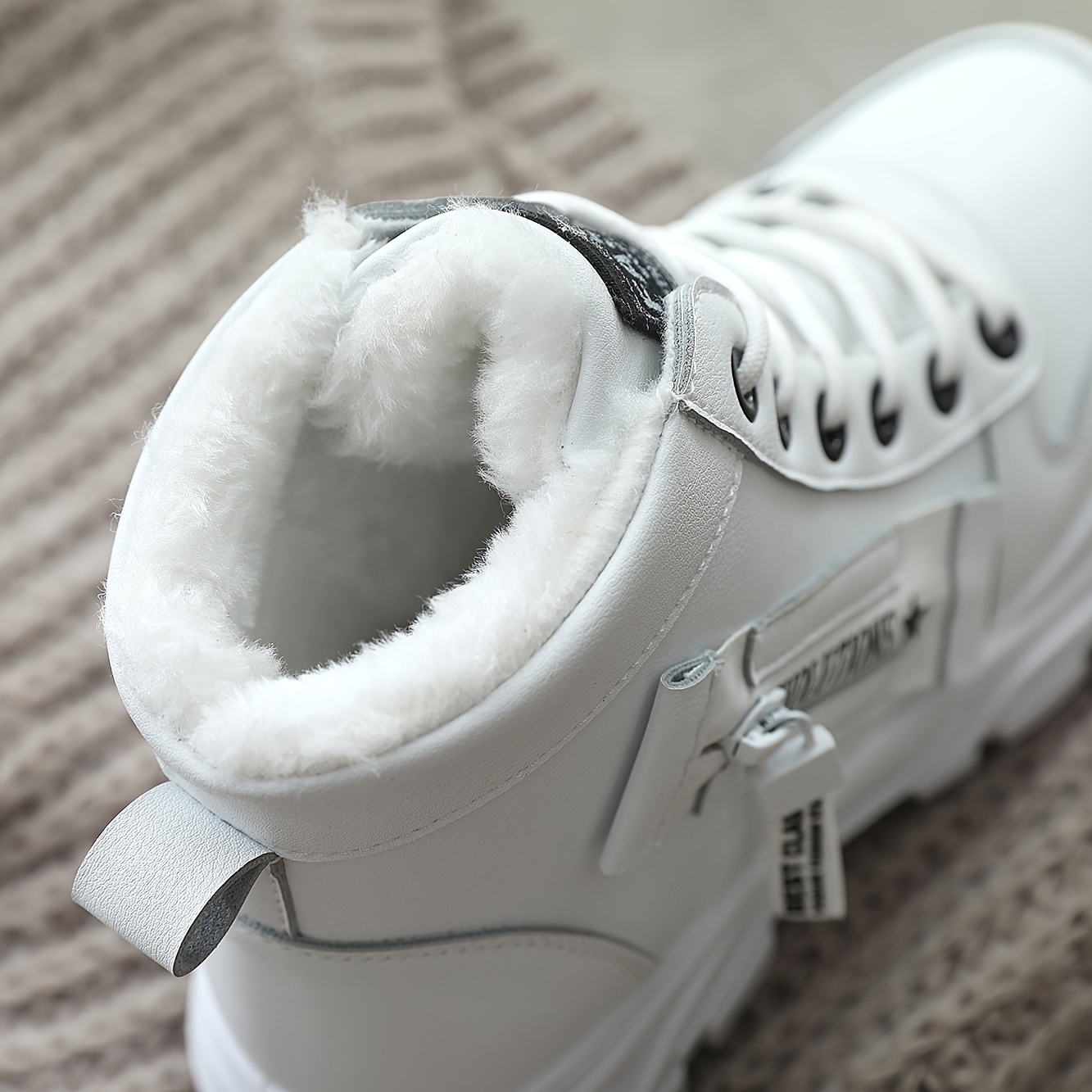 Botas de invierno para mujer CNSN, con forro polar, suela de goma, tacón medio, color negro y blanco, ideales para salidas casuales, viajes y actividades al aire libre, calzado de invierno, botas de invierno con estilo, interior con forro polar