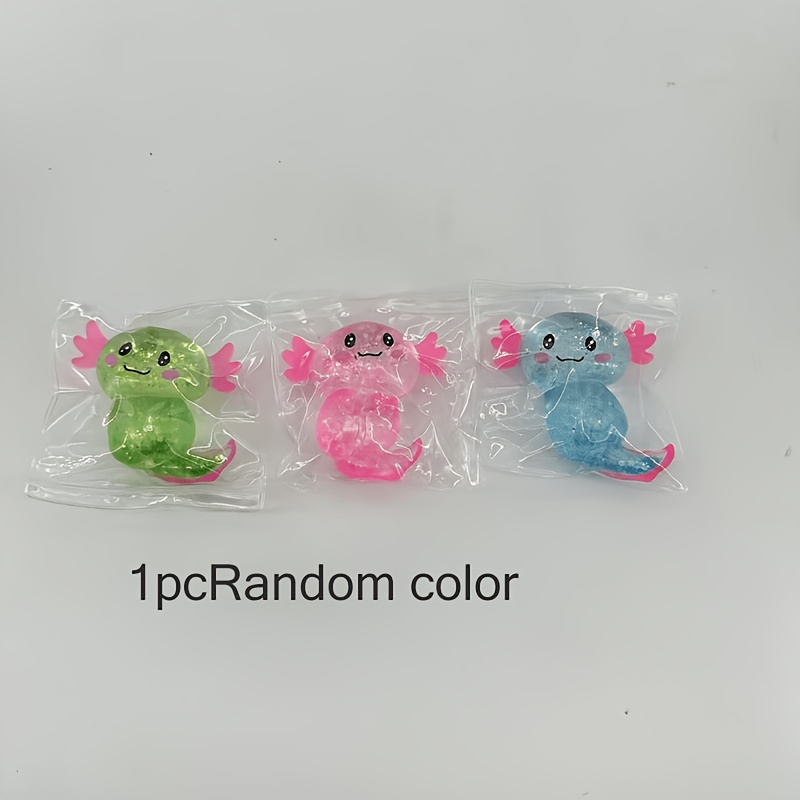 Image of 1pc Vibrant Glitter Axolotl Pop Fidget Toy. Perfect For Tabletop Decor, Tiny Party Favors And Classroom Rewards, A Surprise Gift For Boys And Girls. Random Colors