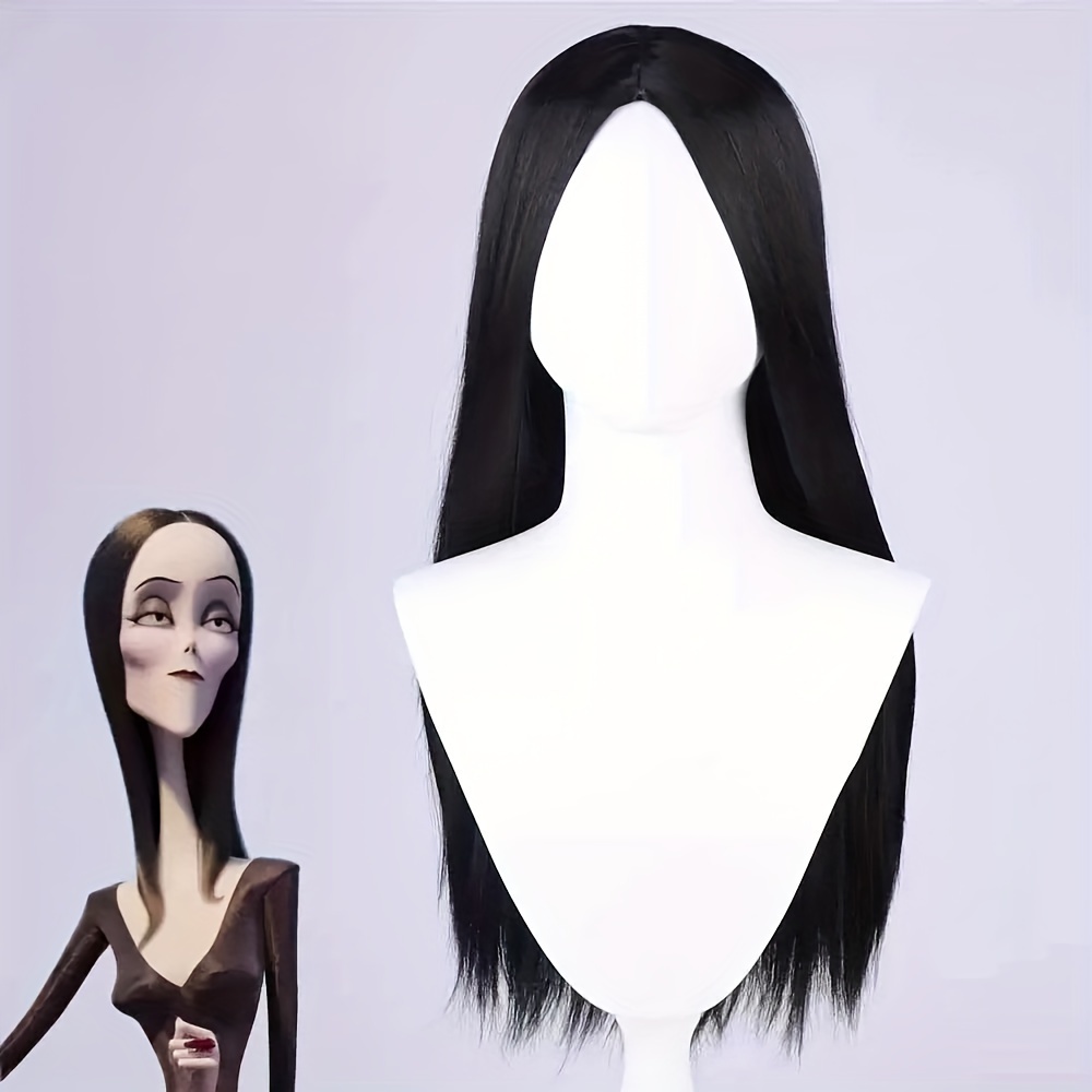 

1 Top Wig Black Medium Parted Long Straight Hair Family Mom Same Style Travel Party All- Wig