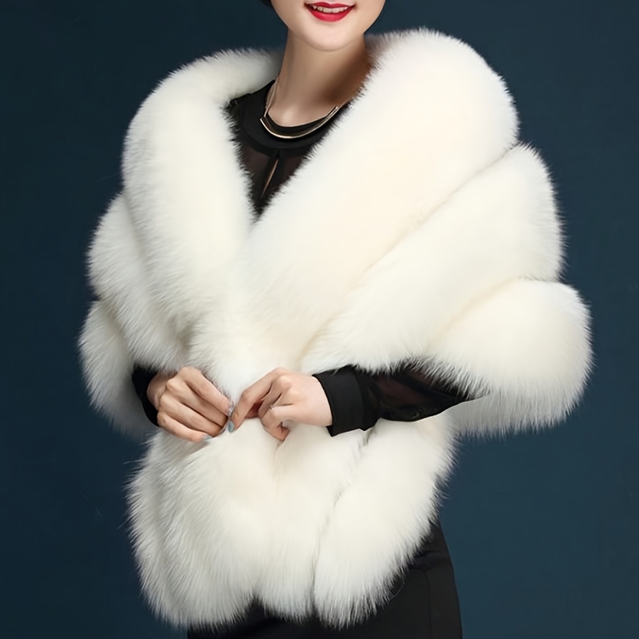 

Luxurious Solid Color Warm Coat For Women, Fur Jacket Shawl Suitable For Weddings, Parties, Outdoor Accessories Scarves.