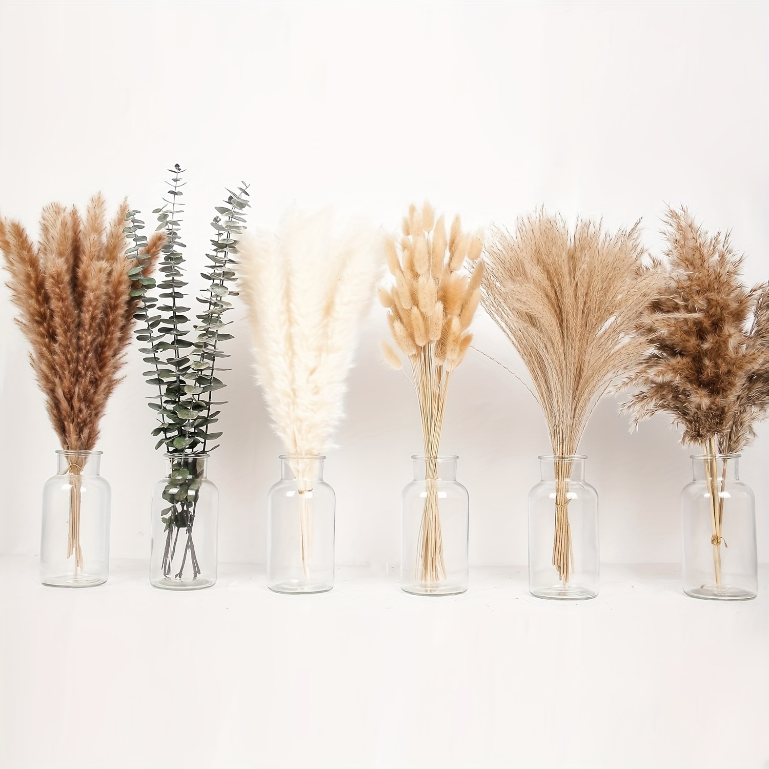 TEMU 120pcs Grass Wedding Bouquets With Bunny Tails & Eucalyptus - Boho Dried Flower Arrangements For Centerpieces, Boho Party Decor, Rustic Table