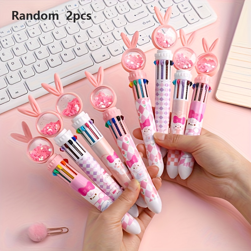 Random 1pc/2pcs Long-eared Rabbit 10-color Ballpoint Pen Press --touch Press Pen Exam Office Signature Pen