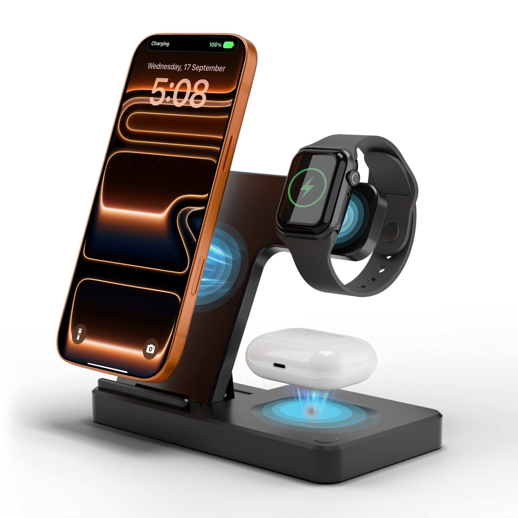 TEMU 3-in-1 Folding Wireless Charging Station, 15w Charger, For Watch Charger, For Iphone Duo 18 Pro/pro Max 17 16 15 14 13 , For Iwatch Ultra