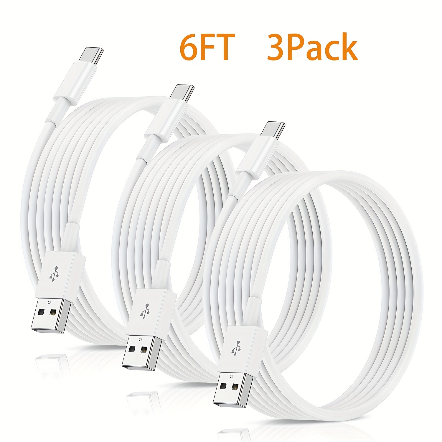 TEMU Set Of 3 6-foot Usb-a To Usb-c Fast Charging Cables Compatible With For Iphone 16/15 Pro Max/plus And Ipad Pro 13/11 - 20w Sturdy Charging Cords