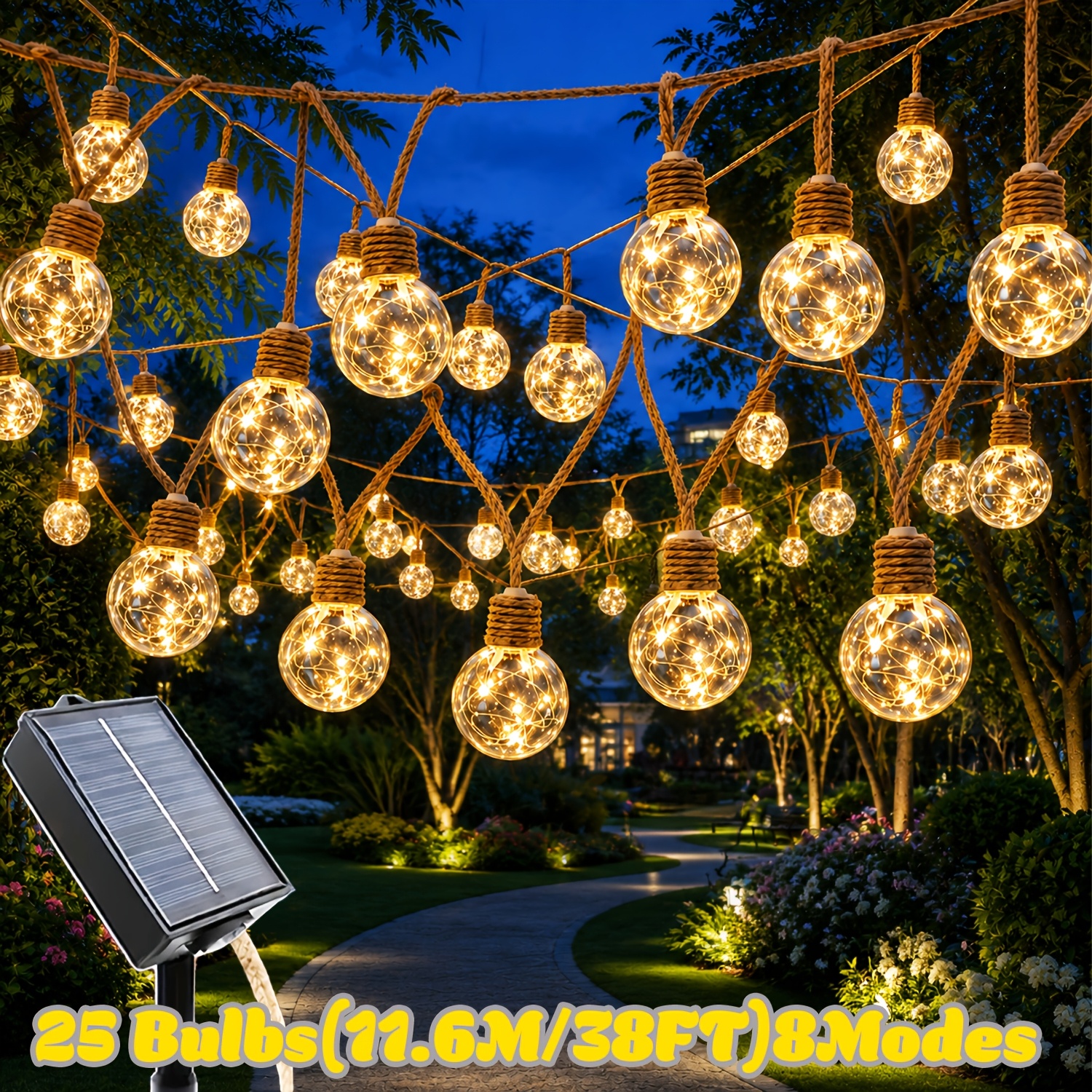 25/16/10 LED Žarnice Solarna Zunanja Lučna Vrvica, 8 Načinov Solarna Retro Reflektor Vrvica, IP44 Zunanja Nezlomljiva LED Lučna Vrvica, Luč za