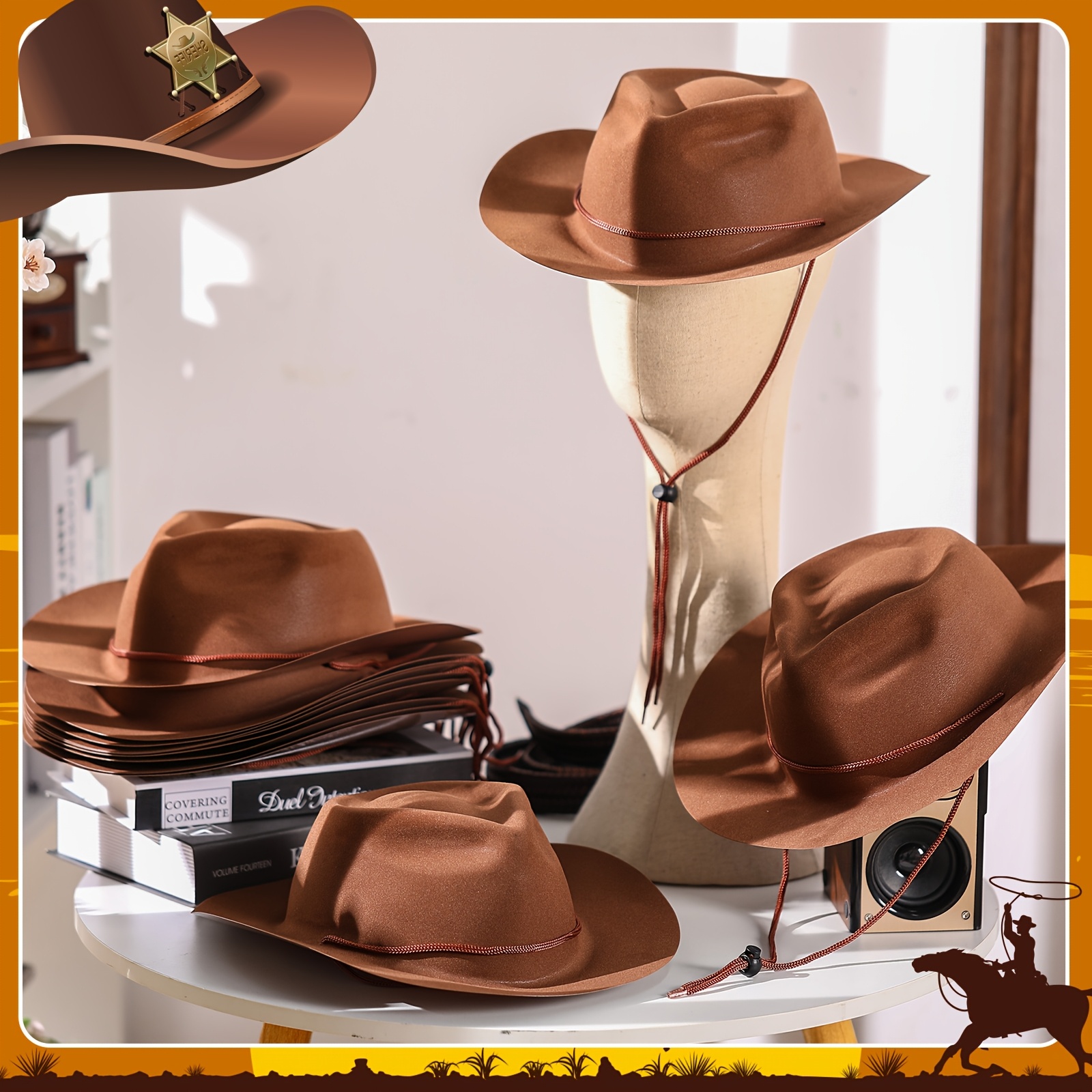 24pcs disposable plastic western cowboy hat set felt wide - Temu display picture 2