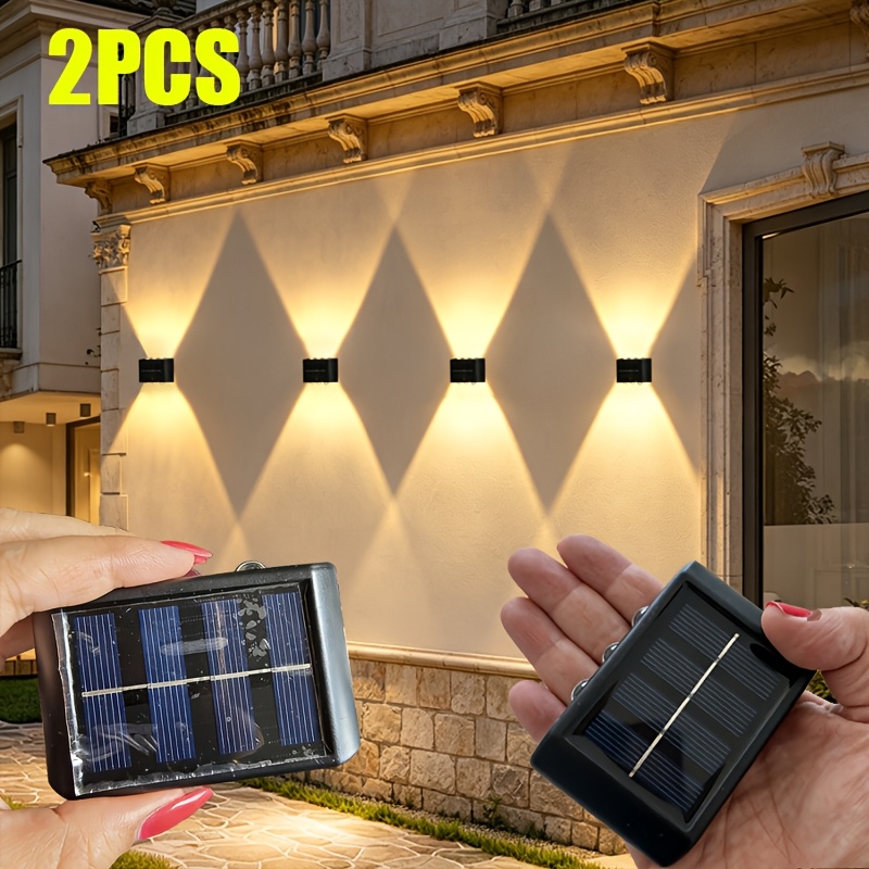 TEMU 2 Pack Solar Outdoor Wall Washer Lights, Double Head Sconce, Up And Down Lighting, Ip44 Outdoor 12 Led Beads Solar Wall Light Led Night Light