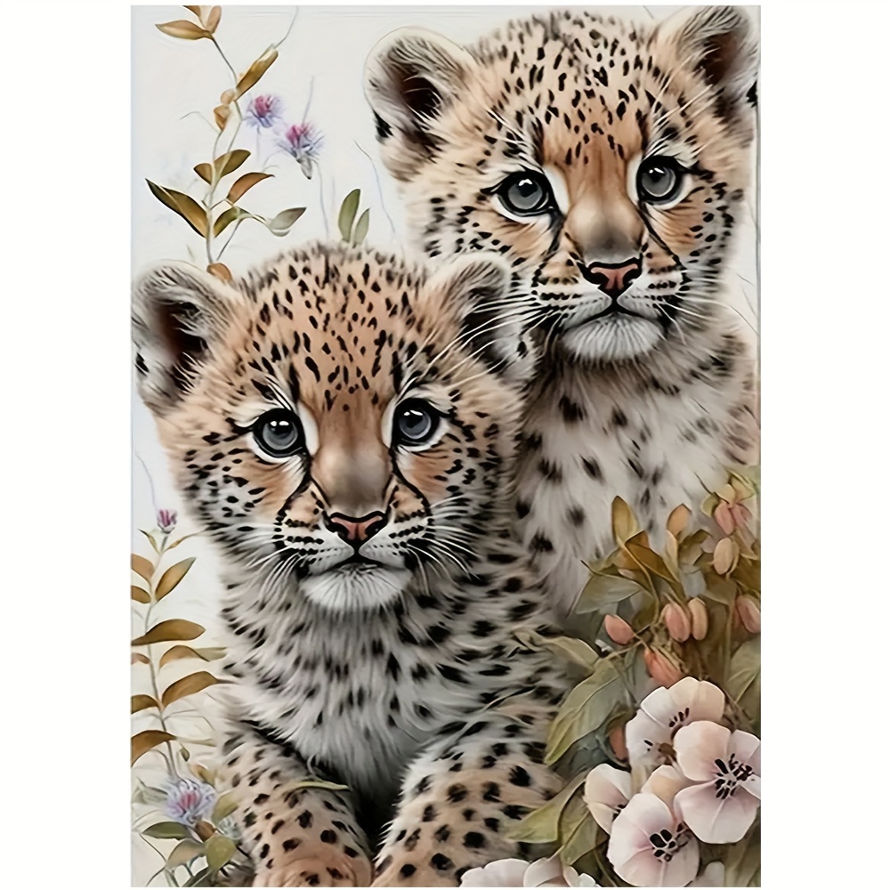 

Animal Diamond Painting Kit - Round Acrylic Diamonds, 30x40cm Leopard Cubs Design, Diy Full Drill Diamond Embroidery Craft For Home Decor