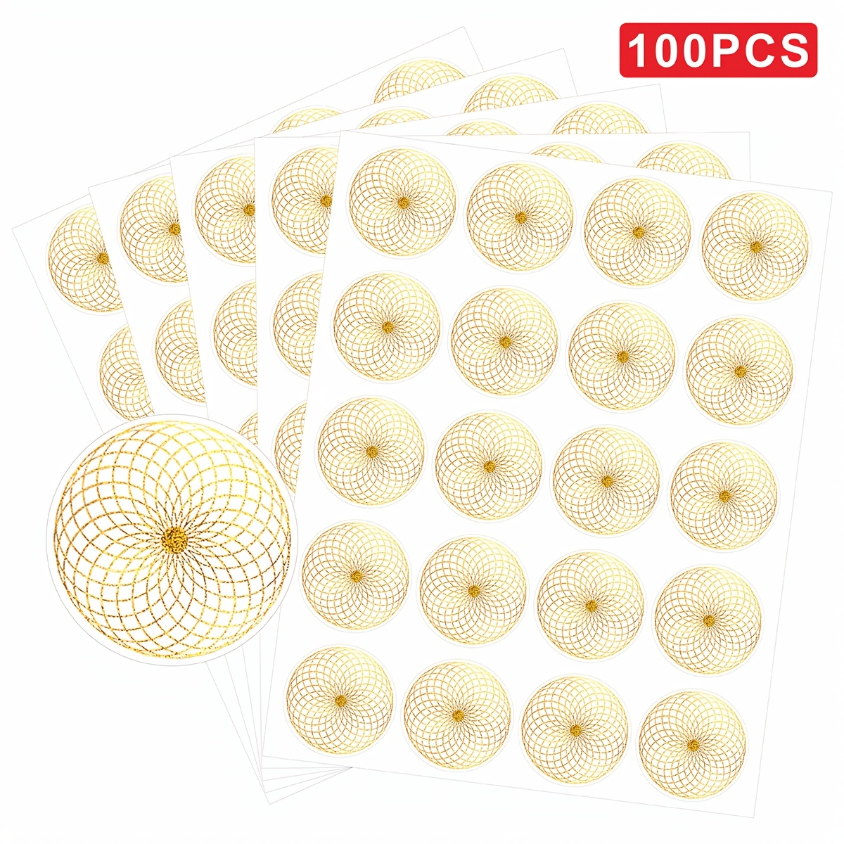 Image of 100/200pcs Foil Golden Round Geometric Stickers, Abstract Line Pattern Decorative Stickers For Scrapbooking, Journals, Planners, Paper Crafts, Diy Projects And Creative Decoration