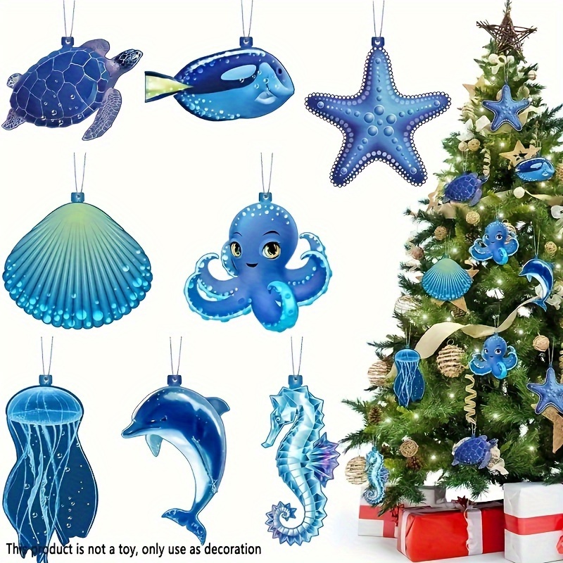 

24pcs Wooden Hanging Decor Set - Octopus, Starfish, Seahorse & Seashells - Perfect For , Christmas & Thanksgiving Home Festivities