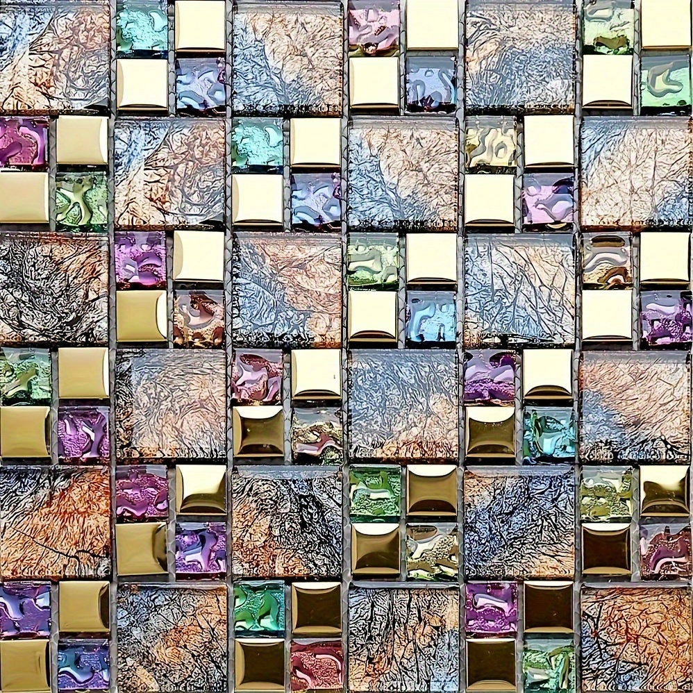   glass brick backsplash wall tiles golden coated crystal mosaic kitchen tiles for bathroom and shower walls