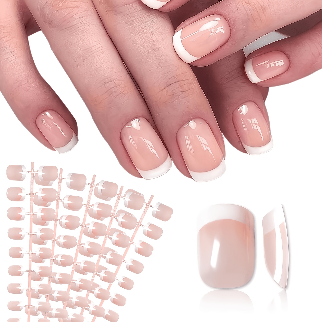 TEMU 109pcs (108pcs Wearable Nail Pieces And 1pc Packaging Bag) Short Rectangular Nail Art Pieces Stylish And Easy Suitable For Wearing White Easy