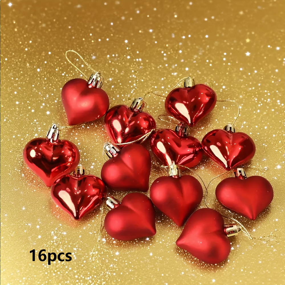 Image of 16pcs Of Heart-shaped Mini Pendants For Decorating Christmas Trees, Party Gatherings, Wedding And Anniversary Gifts, Valentine's Day Ambiance, And Bachelorette Party Decorations