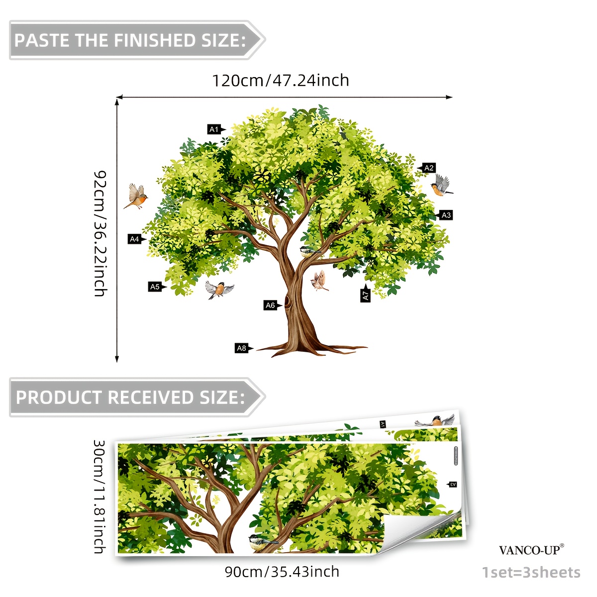 A Set Of 3 Hand-painted Bird Tree Wall Stickers Home Decoration Stickers Self-adhesive M11051-zy