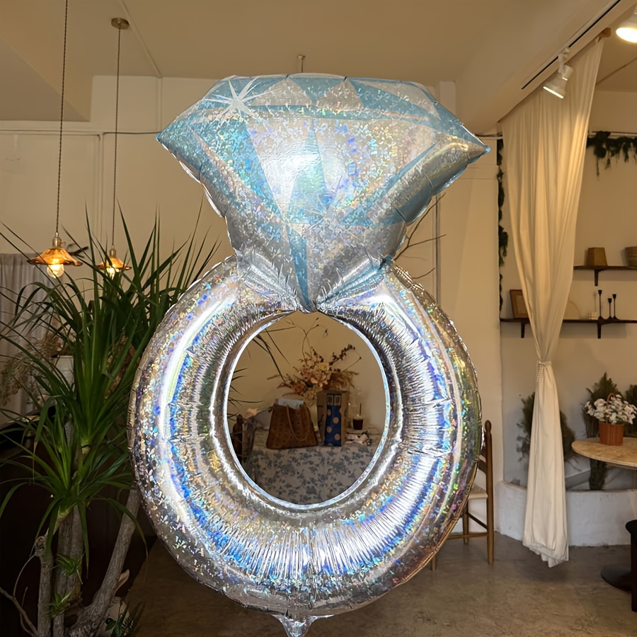 Image of 1pc 42-inch Large Laser-cut Diamond Ring Foil Balloon - Wedding Decoration, Birthday Party Decor, Indoor Room & Halloween/christmas Balloons