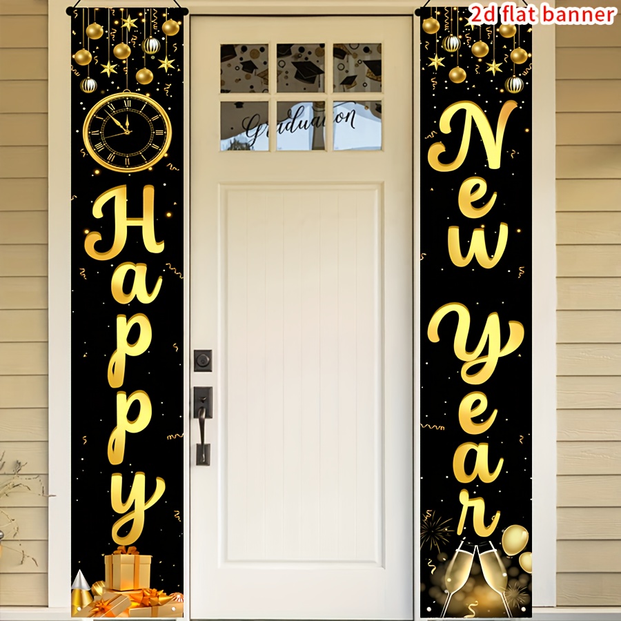TEMU 2d Door Banner, 2d Flat Banner 1 Pair - Happy New Year Door Banner, Happy New Year Text, Happy New Year Porch Banner, Happy New Year Decoration,