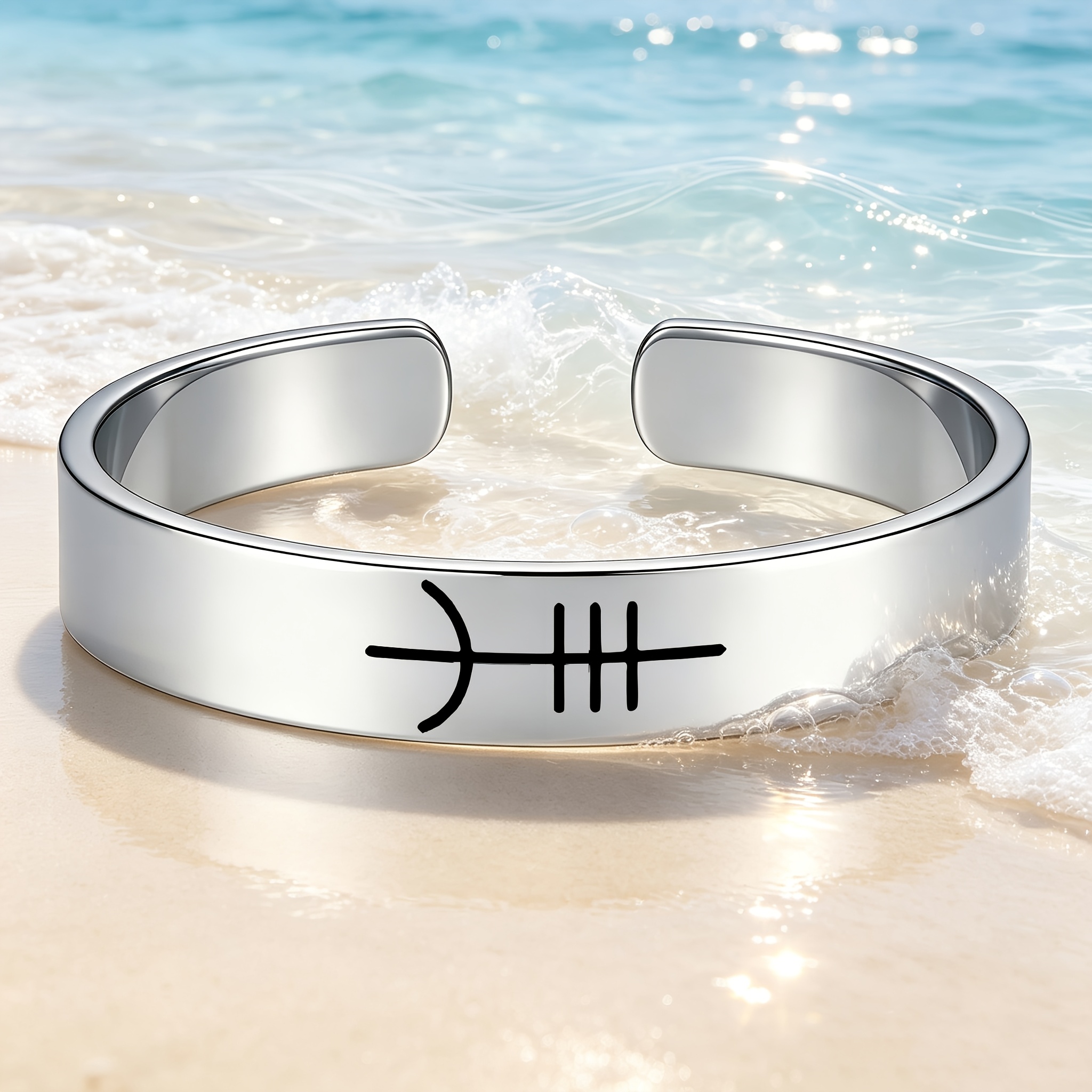 Women's Minimalist Symbol Design Open Bangle, 304 Stainless Steel