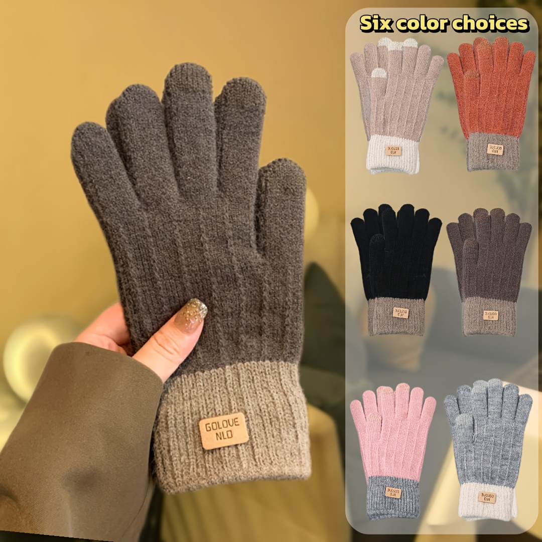 

1 Pair Vintage Style Women's Winter Fleece-lined Thickened Touchscreen Compatible Knitted Warm Gloves, 100% Acrylic Fiber, , , Decorative Embroidery Craft, Casual Outdoor Use