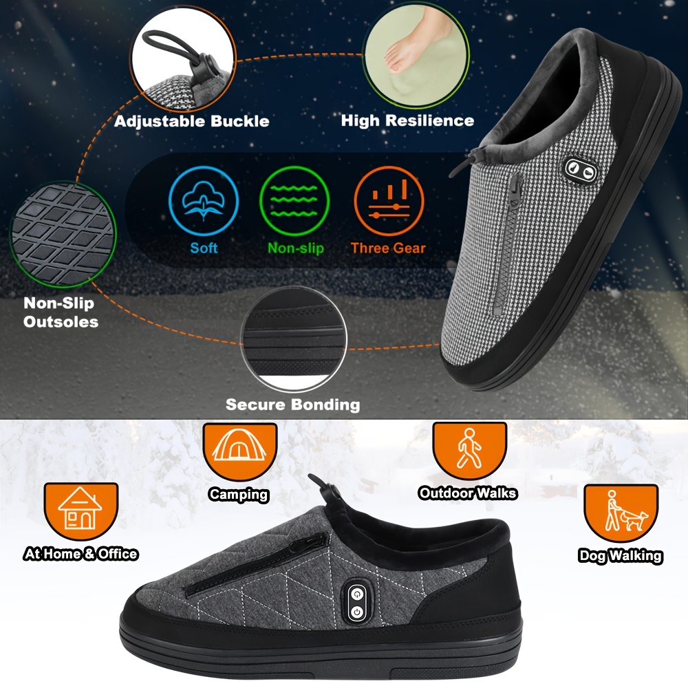 Warm Slippers with Four Heating Settings, Cordless Foot Warmers Designed for Chilly Feet, Perfect for Cold Weather. These Cozy Indoor And Outdoor Shoes Are Ideal for Camping, Featuring a 5000Mah Rechargeable Battery