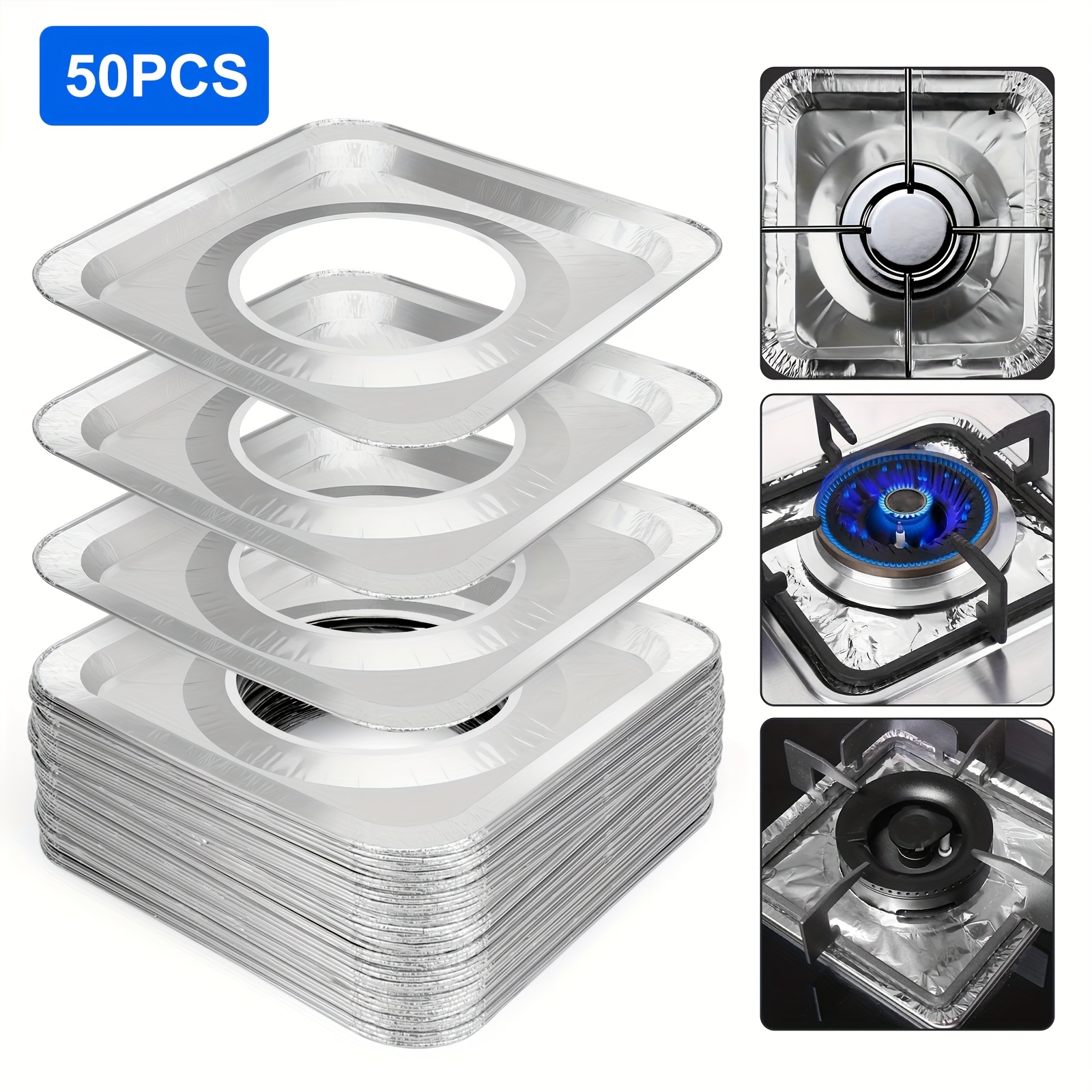 TEMU 50pcs Heavy Duty Disposable Gas Burner Liners, Thick Foil Square Stove Covers, Gas Range Protector Pads For Cooking Camping, Father Gift