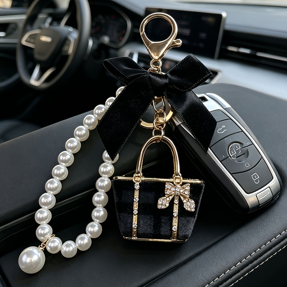 TEMU 1ps Stylish Ladies' Metal Handbag Accessory In Black With A -shaped Car Key Decoration - It's For Her