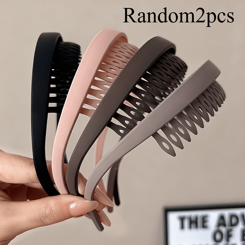 TEMU 2pcs Random Multi-colored Toothed Non-slip Hair Hoops, High Cranial Top Artifact For Women, Frosted Breathable Comfortable Headband Without