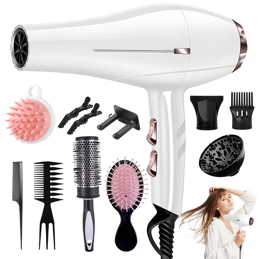 Image of Morfone Local Warehouse [summer ] Home White Hair Dryer 12pcs Set With Comb, Curling Iron And Hair Dryer Nozzle Is A Must-have Tool For Styling And Drying Your Hair!