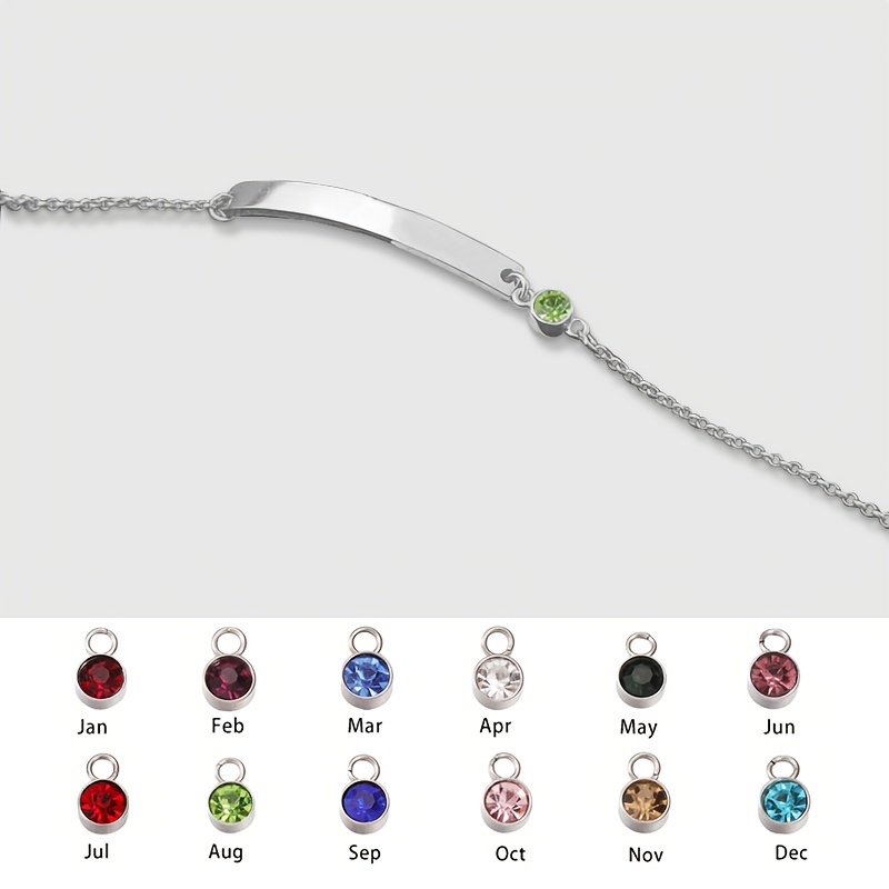 Personalized Birthstone Bracelet with Name Engraving, Golden Tone
