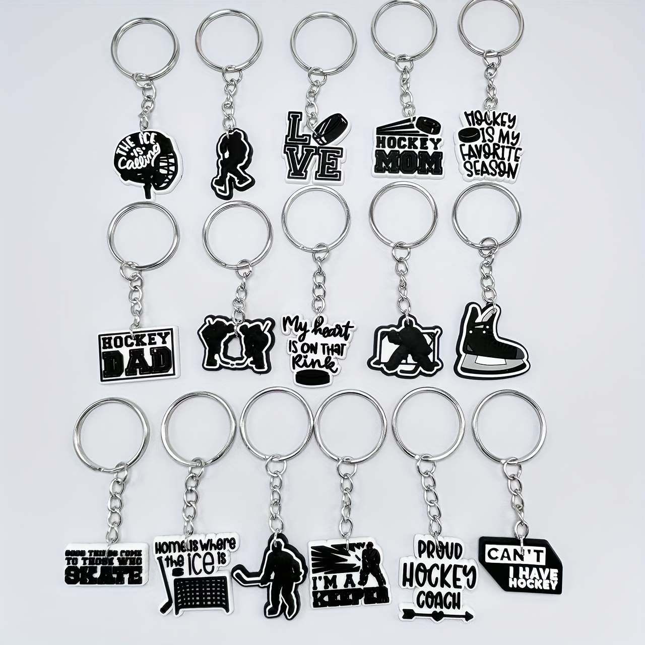 

16pcs Ice Hockey Themed Pvc Keychains, Sports Key Rings With Alphabet , Decorative Keychain Charms For Bags & Backpacks, Christmas Gift Set, Ring Closure