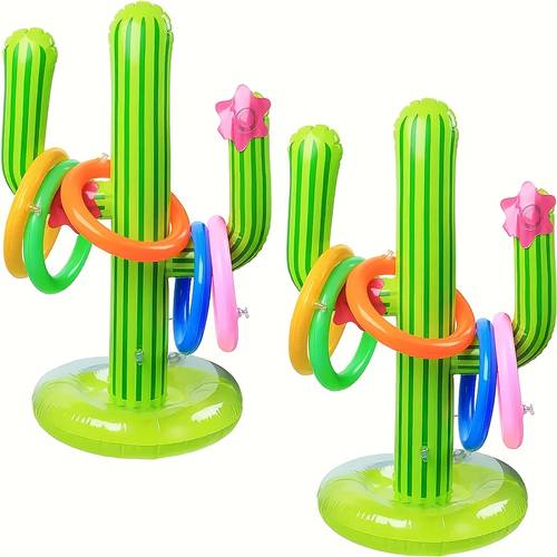 a set of 6 inflatable pool toys inflatable cactus game set for water pool toys suitable for outdoor use is to throw floating swimming rings including inflatable and the colorful rings are suitable for carnival party decoration